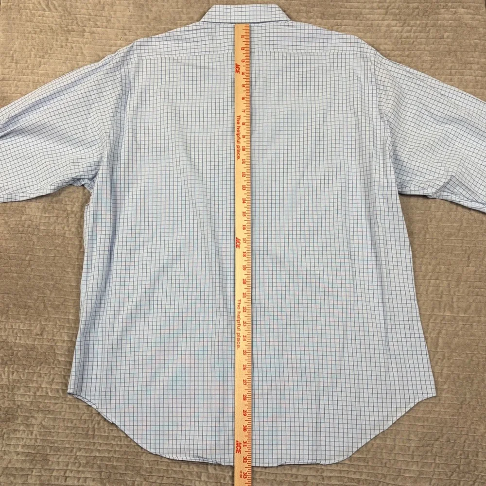 Polo Ralph Lauren Andrew Shirt Mens 16.5 35 Blue White Grid Check Vintage Cotton